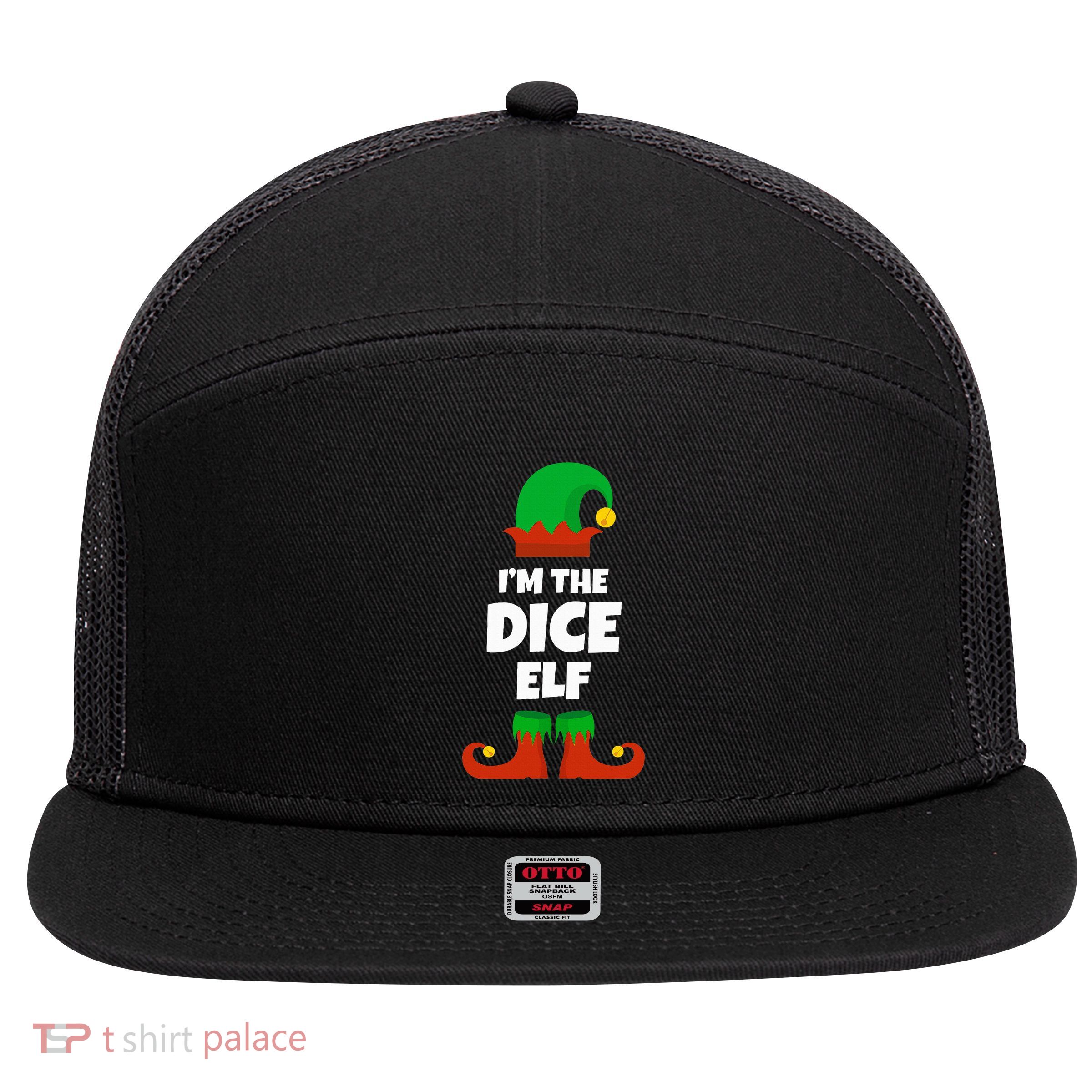 IM The Dice Elf Family Pajama Christmas Funny Bunco Rpg 7 Panel Mesh Trucker Snapback Hat