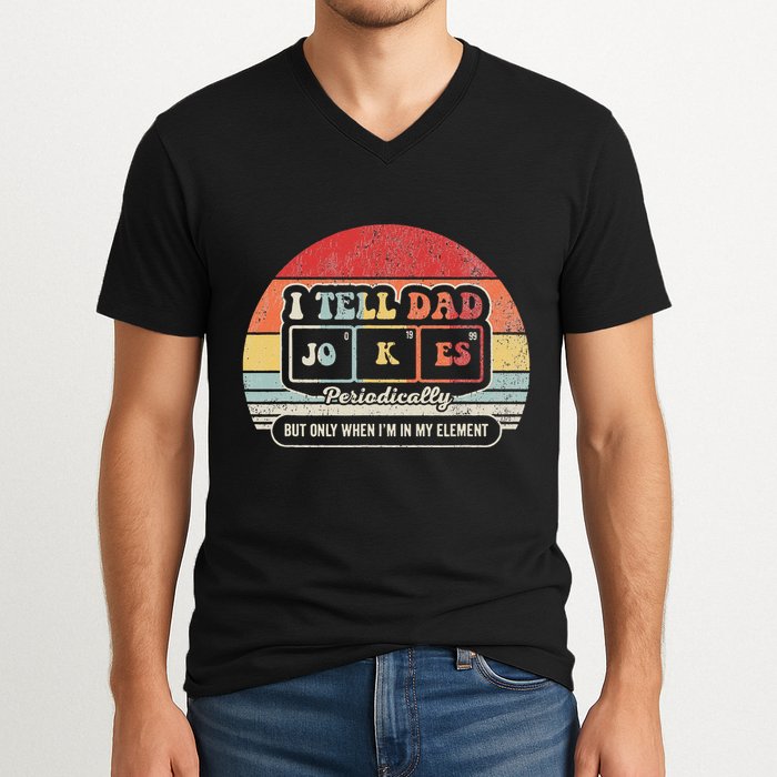 I Tell Dad Jokes Periodically Retro Style V-Neck T-Shirt