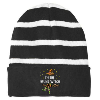 Im the Drunk Witch Halloween Matching Group Costume Striped Beanie with Solid Band