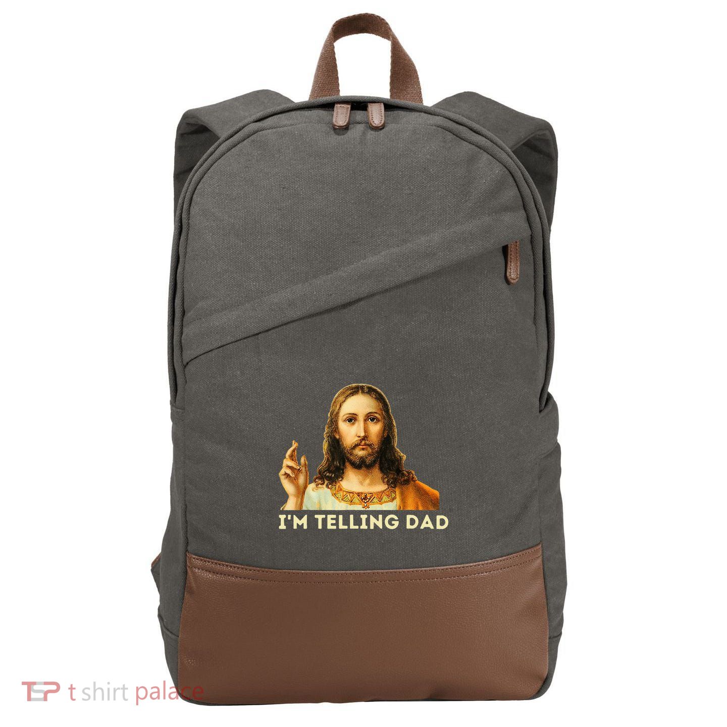 IM Telling Dad Religious Christian Jesus Meme Cotton Canvas Backpack
