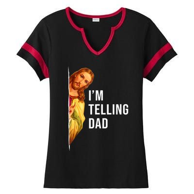 Im Telling Dad Funny Religious Christian Jesus Meme Ladies Halftime Notch Neck Tee