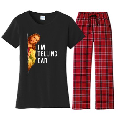 Im Telling Dad Funny Religious Christian Jesus Meme Women's Flannel Pajama Set