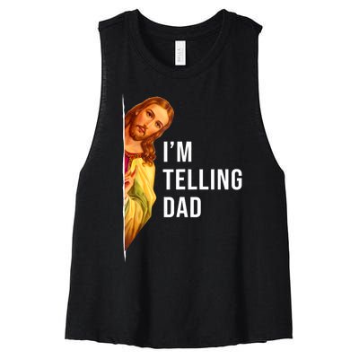 Im Telling Dad Funny Religious Christian Jesus Meme Women's Racerback Cropped Tank