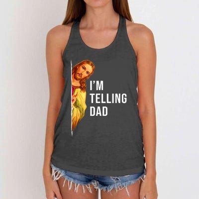 Im Telling Dad Funny Religious Christian Jesus Meme Women's Knotted Racerback Tank