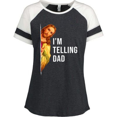 Im Telling Dad Funny Religious Christian Jesus Meme Enza Ladies Jersey Colorblock Tee