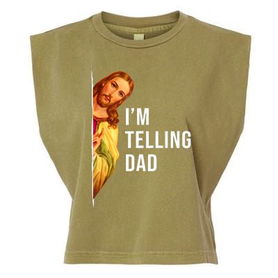 Im Telling Dad Funny Religious Christian Jesus Meme Garment-Dyed Women's Muscle Tee