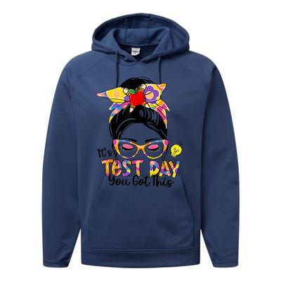 ItS Test Day You Got This Messy Bun Teacher Testing Exam Performance Fleece Hoodie