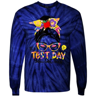 ItS Test Day You Got This Messy Bun Teacher Testing Exam Tie-Dye Long Sleeve Shirt