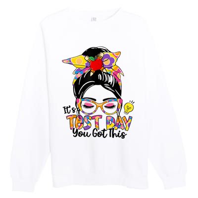 ItS Test Day You Got This Messy Bun Teacher Testing Exam Premium Crewneck Sweatshirt