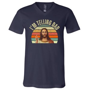 Im Telling Dad Funny Religious Christian Jesus V-Neck T-Shirt