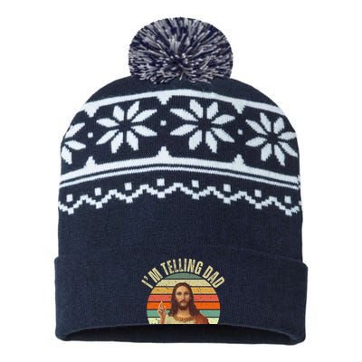 Im Telling Dad Funny Religious Christian Jesus USA-Made Snowflake Beanie