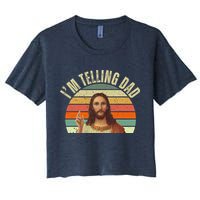 Im Telling Dad Funny Religious Christian Jesus Women's Crop Top Tee