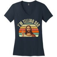 Im Telling Dad Funny Religious Christian Jesus Women's V-Neck T-Shirt