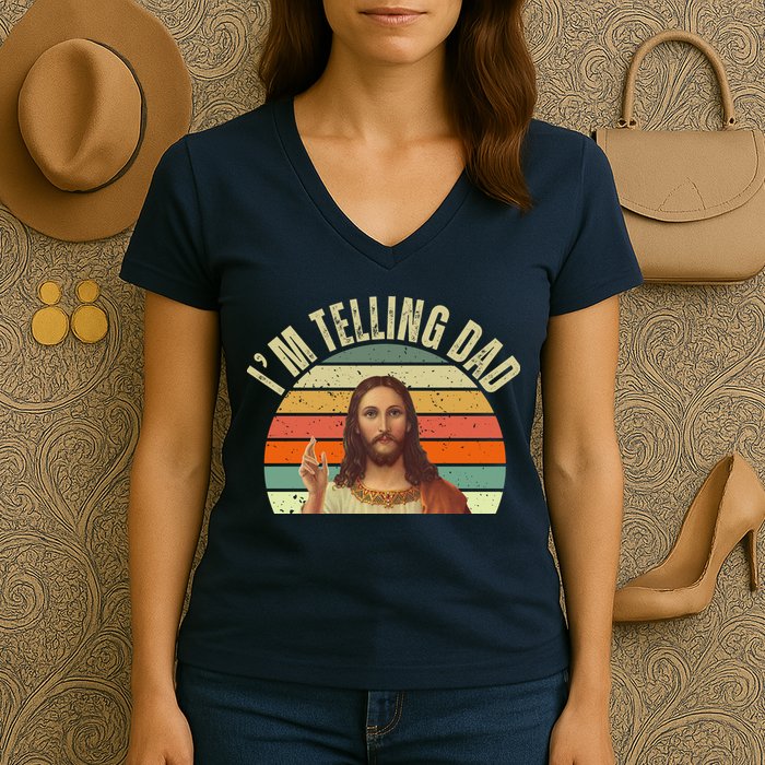 Im Telling Dad Funny Religious Christian Jesus Women's V-Neck T-Shirt