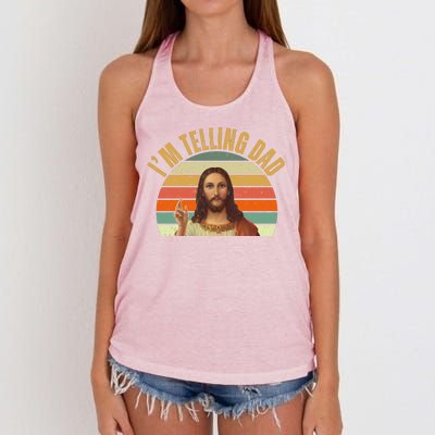 Im Telling Dad Funny Religious Christian Jesus Women's Knotted Racerback Tank