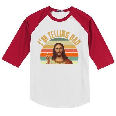 Im Telling Dad Funny Religious Christian Jesus Kids Colorblock Raglan Jersey