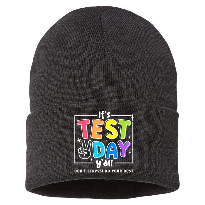It's Test Day Yall Funny School Testing Exam Motivation Sustainable Knit Beanie