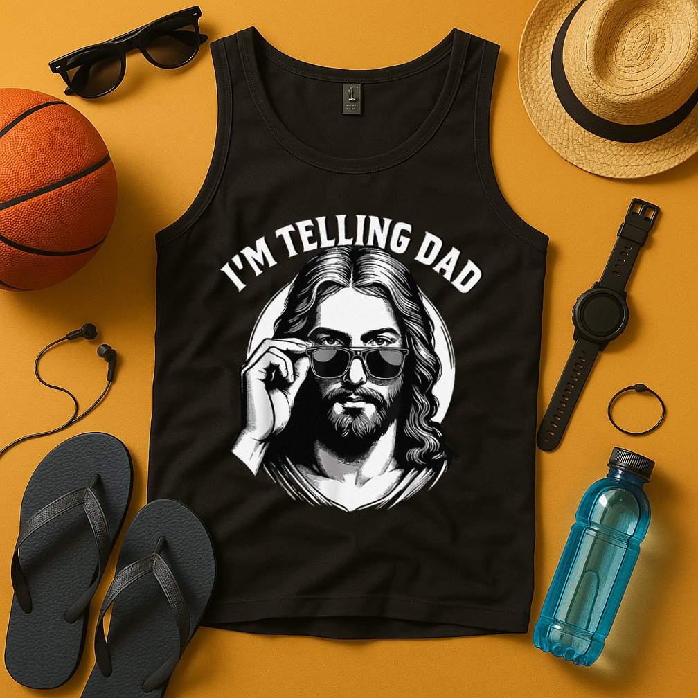 IM Telling Dad Jesus Wearing Sunglasses Tank Top