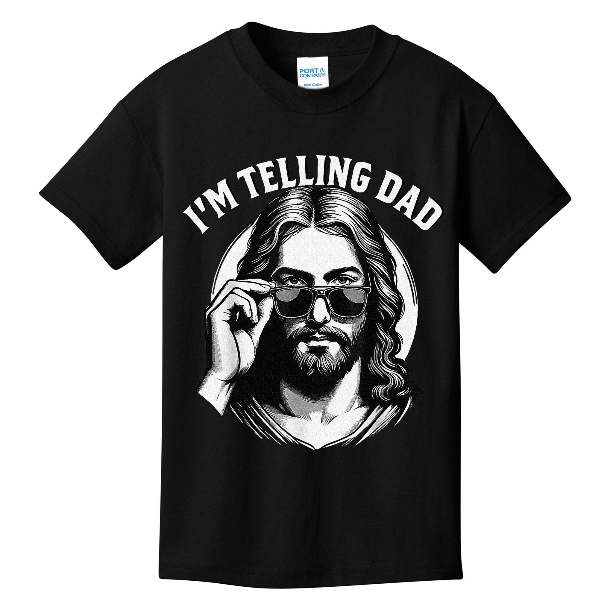 IM Telling Dad Jesus Wearing Sunglasses Kids T-Shirt