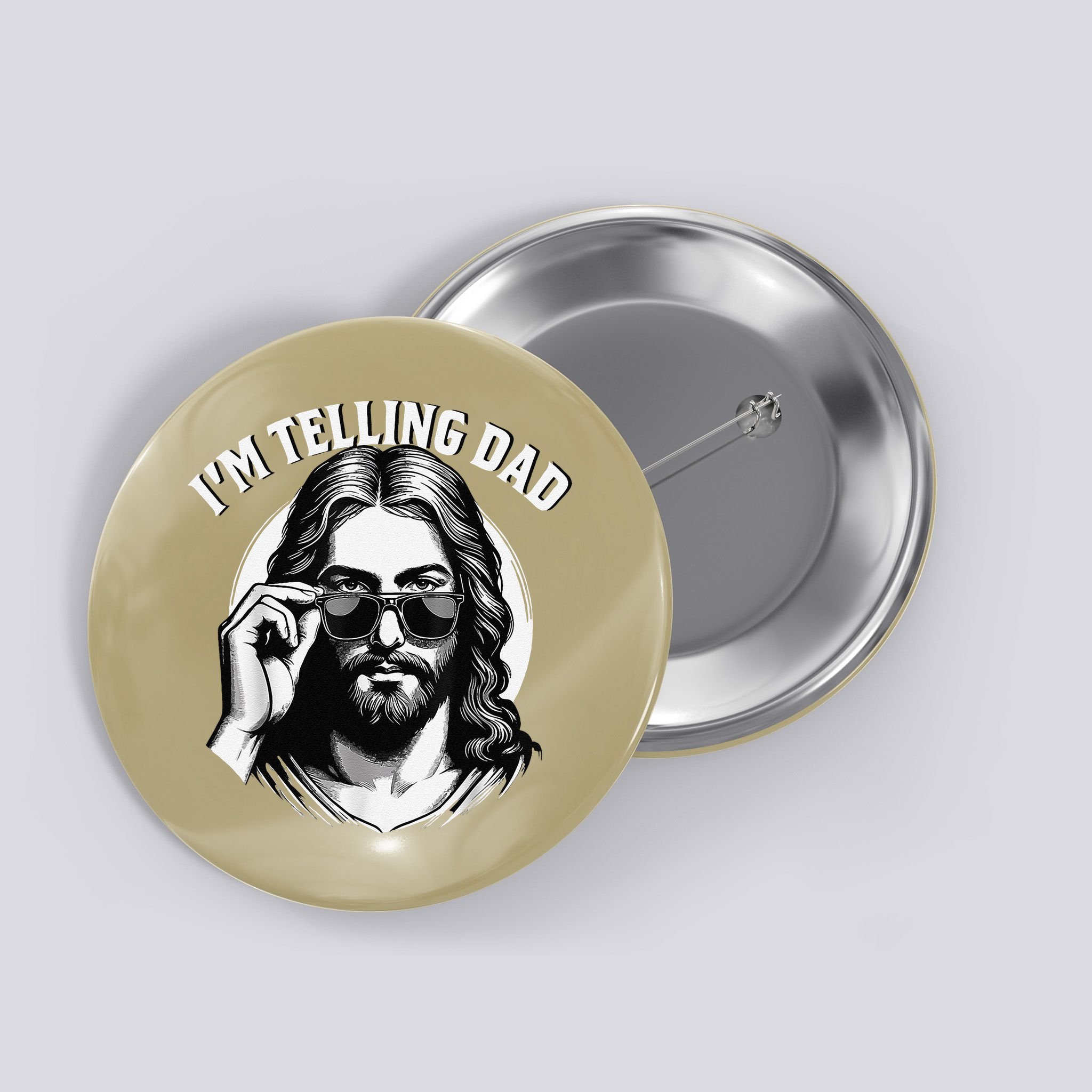 IM Telling Dad Jesus Wearing Sunglasses Button
