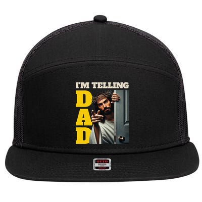Im Telling Dad Funny Religious Christian Jesus Crown 7 Panel Mesh Trucker Snapback Hat