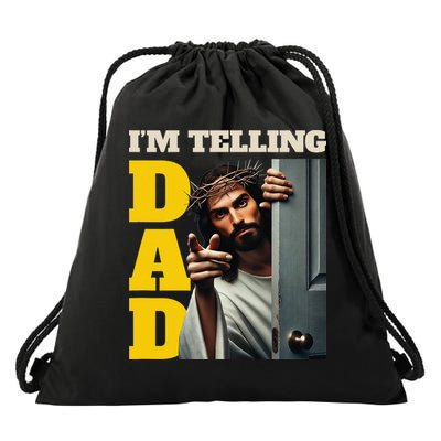 Im Telling Dad Funny Religious Christian Jesus Crown Drawstring Bag