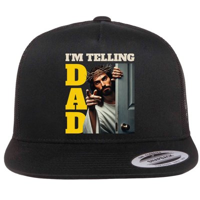 Im Telling Dad Funny Religious Christian Jesus Crown Flat Bill Trucker Hat