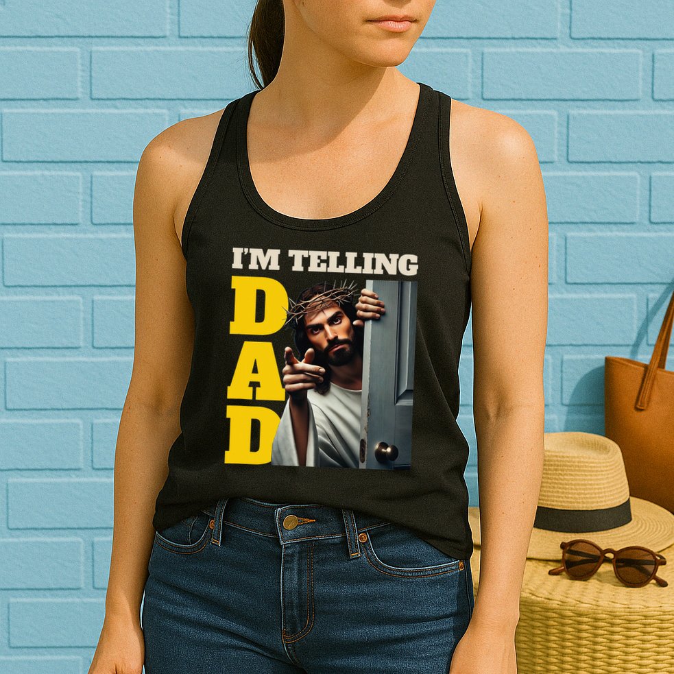Im Telling Dad Funny Religious Christian Jesus Crown Womens Tank Top