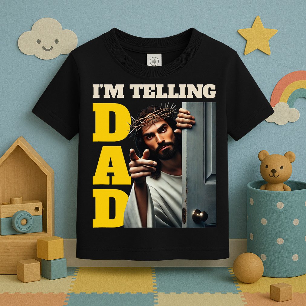 Im Telling Dad Funny Religious Christian Jesus Crown Toddler T-Shirt
