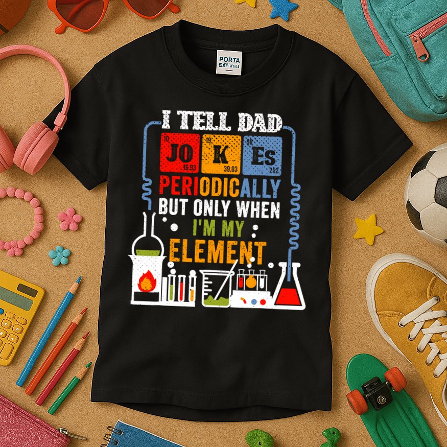 I Tell Dad Jokes Periodically Fathers Day Chemistry Lovers Kids T-Shirt
