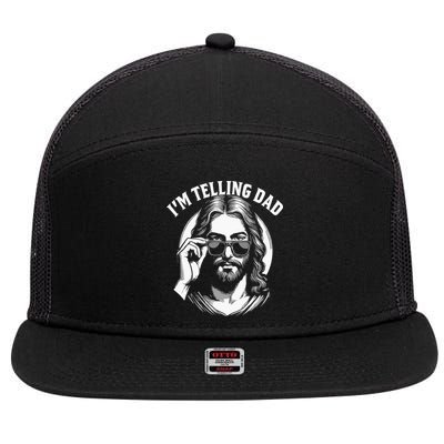Im Telling Dad Funny Religious Christian Jesus Meme 7 Panel Mesh Trucker Snapback Hat