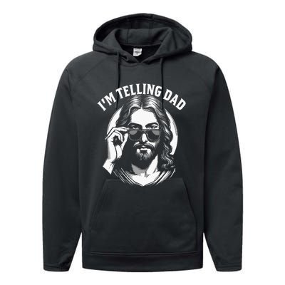 Im Telling Dad Funny Religious Christian Jesus Meme Performance Fleece Hoodie