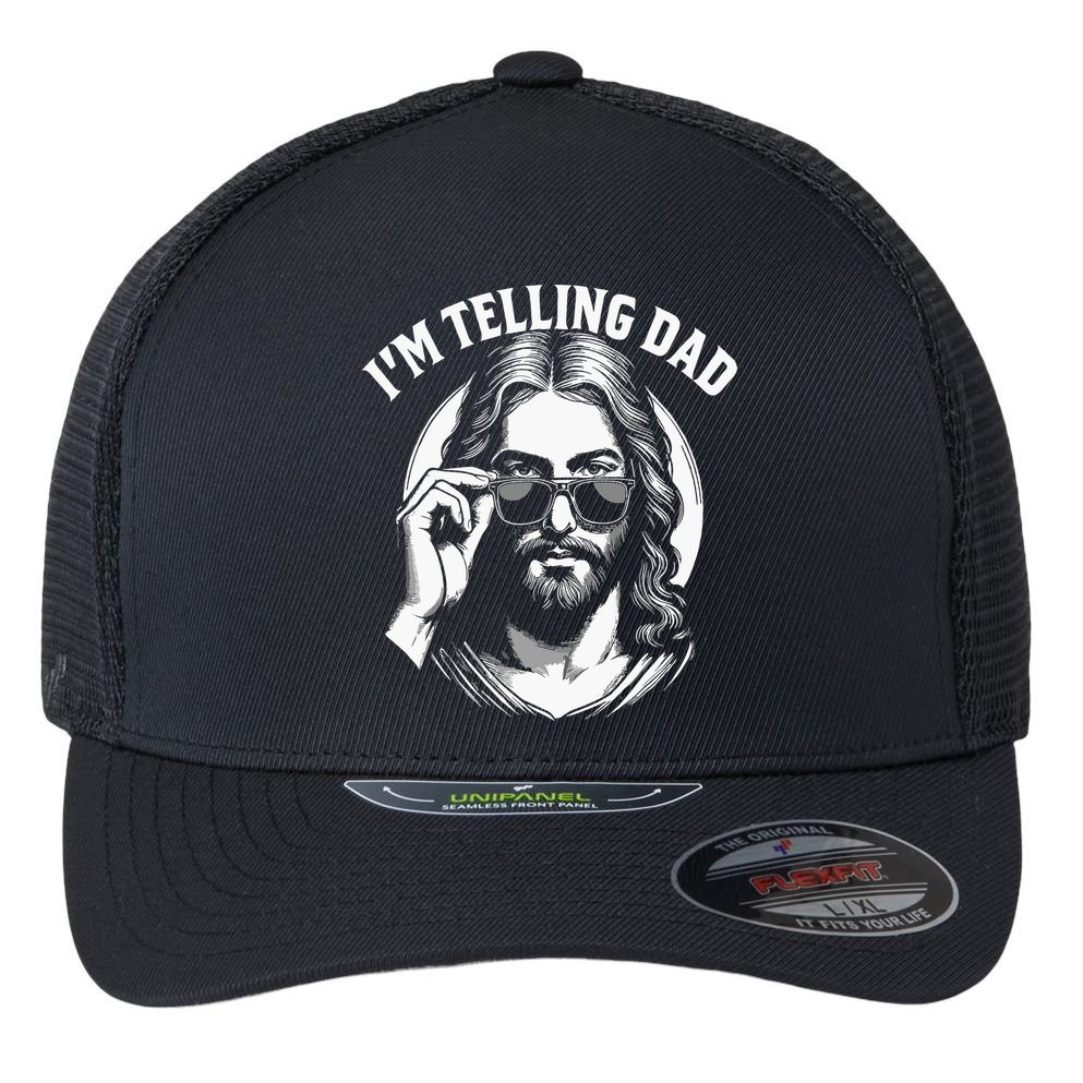 Im Telling Dad Funny Religious Christian Jesus Meme Flexfit Unipanel Trucker Cap