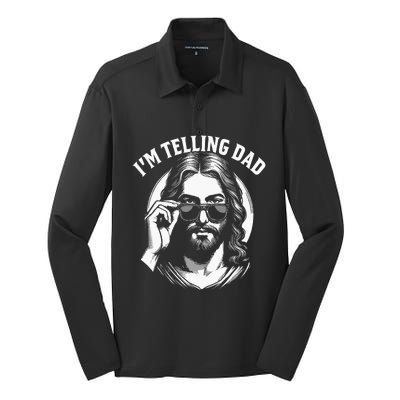 Im Telling Dad Funny Religious Christian Jesus Meme Silk Touch Performance Long Sleeve Polo