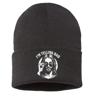 Im Telling Dad Funny Religious Christian Jesus Meme Sustainable Knit Beanie