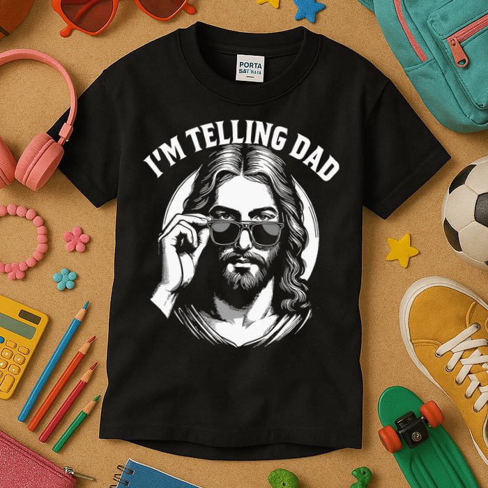 Im Telling Dad Funny Religious Christian Jesus Meme Kids T-Shirt