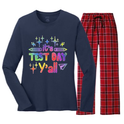 ItS Test Day Yall Tie Dye Test Day Teacher School Women's Long Sleeve Flannel Pajama Set 