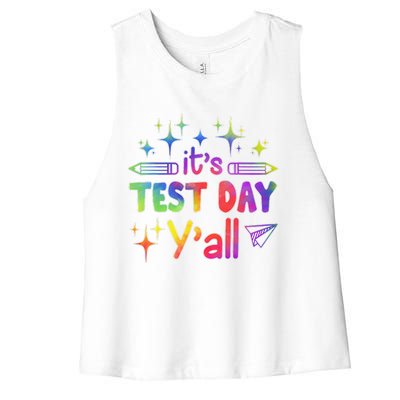 ItS Test Day Yall Tie Dye Test Day Teacher School Women's Racerback Cropped Tank