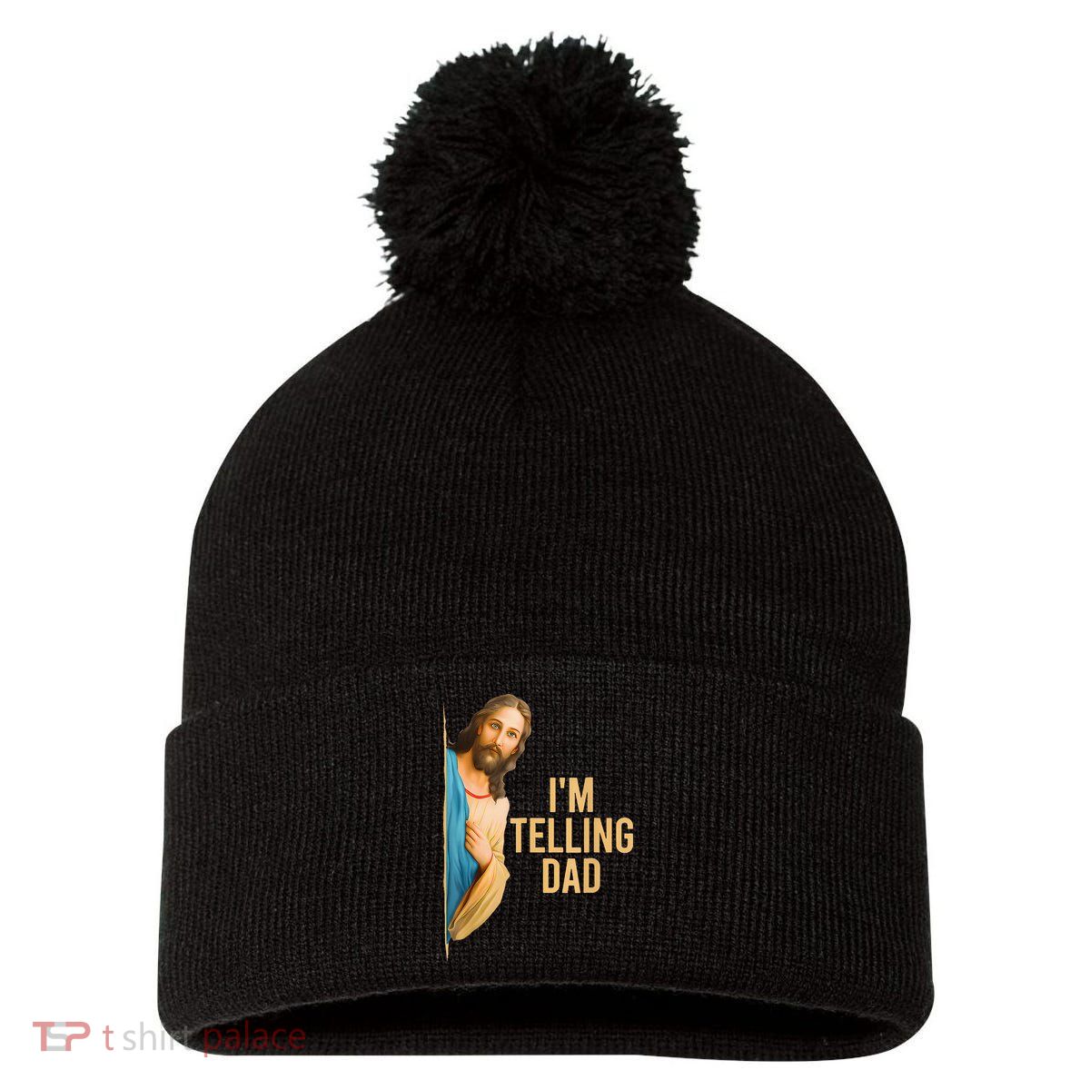 IM Telling Dad Jesus Meme Pom Pom 12in Knit Beanie