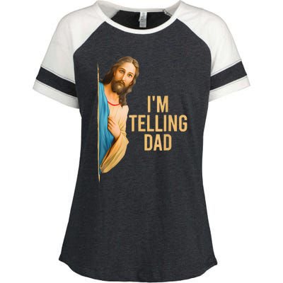 IM Telling Dad Jesus Meme Enza Ladies Jersey Colorblock Tee