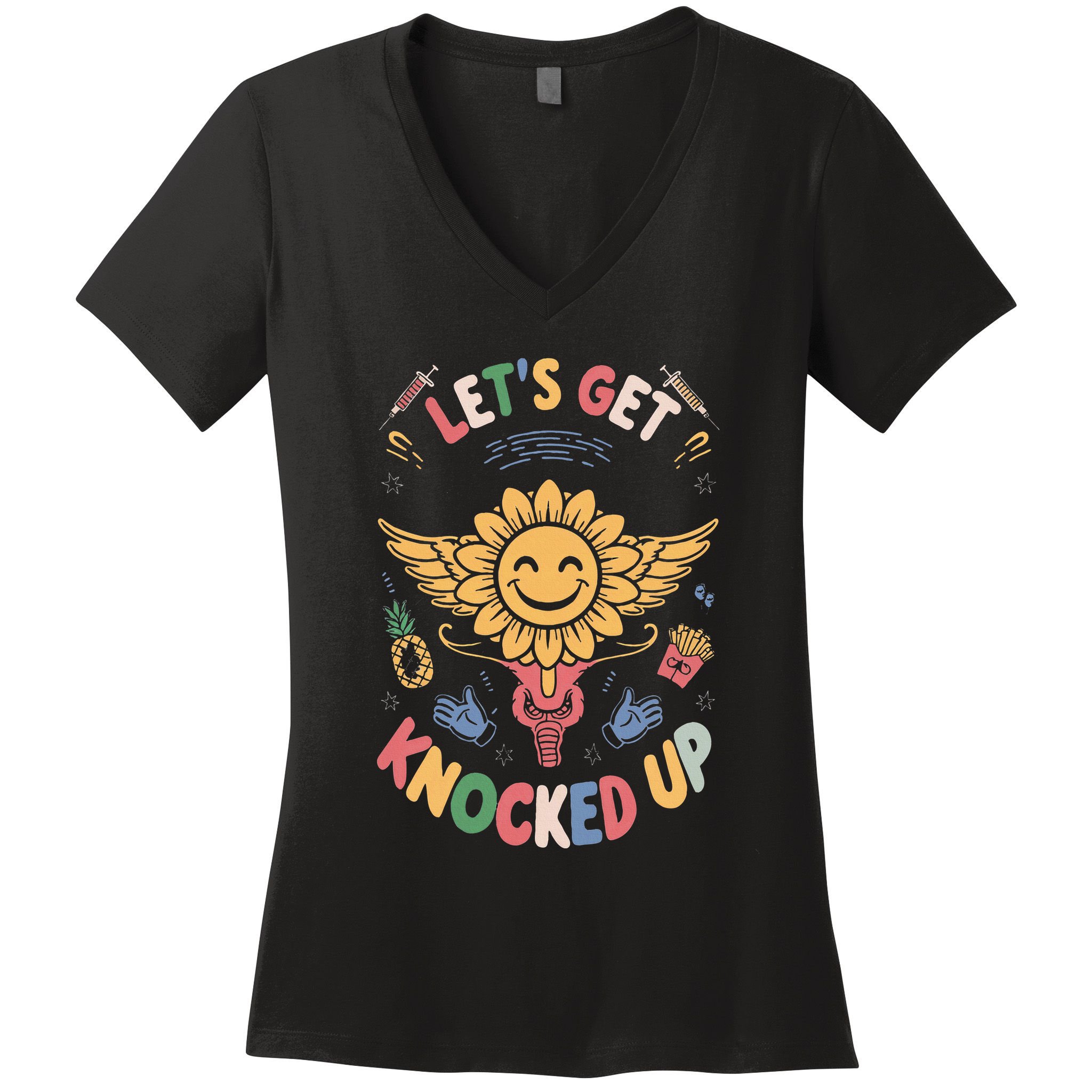 Ivf Transfer Day Infertility LetS Get That Knocked Up Women's V-Neck T-Shirt