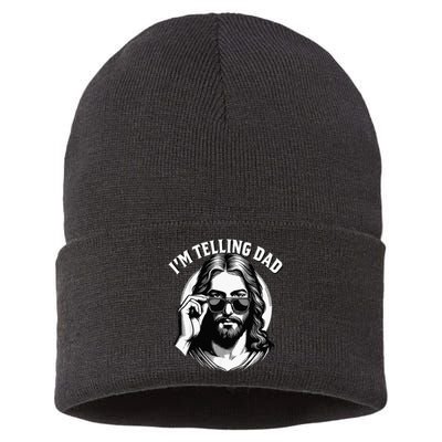 IM Telling Dad Funny Religious Christian Jesus Meme Sustainable Knit Beanie