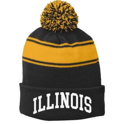 Illinois Throwback Design Classic Stripe Pom Pom Beanie