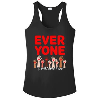Idaho Teacher Everyone Is Welcome Here Fist Hand Support Ladies PosiCharge Competitor Racerback Tank