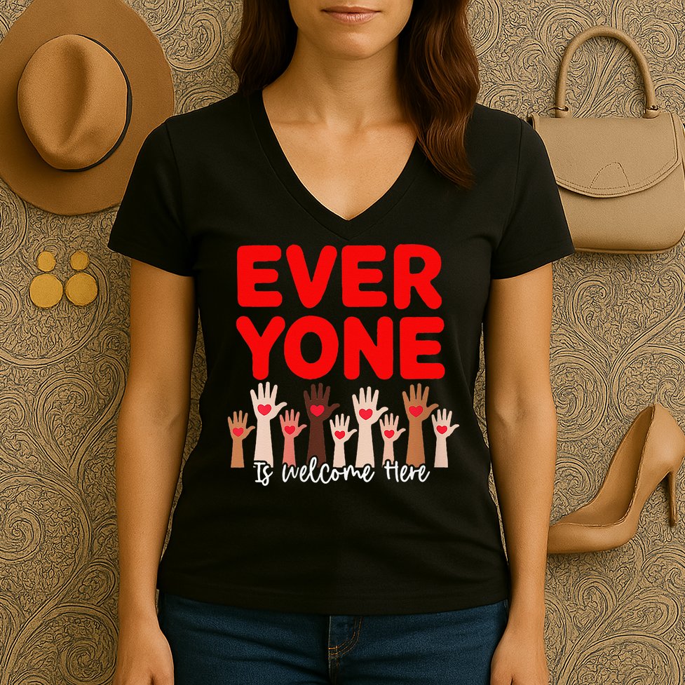 Idaho Teacher Everyone Is Welcome Here Fist Hand Support Women's V-Neck T-Shirt