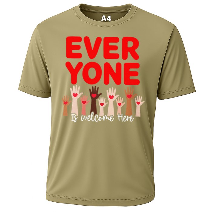 Idaho Teacher Everyone Is Welcome Here Fist Hand Support Cooling Performance Crew T-Shirt