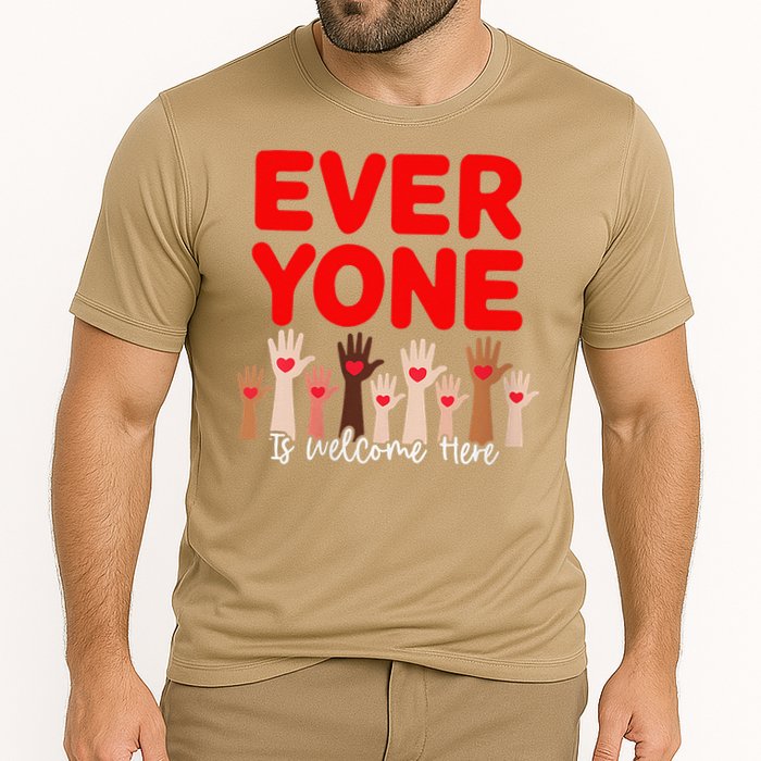 Idaho Teacher Everyone Is Welcome Here Fist Hand Support Cooling Performance Crew T-Shirt