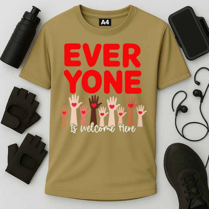 Idaho Teacher Everyone Is Welcome Here Fist Hand Support Cooling Performance Crew T-Shirt
