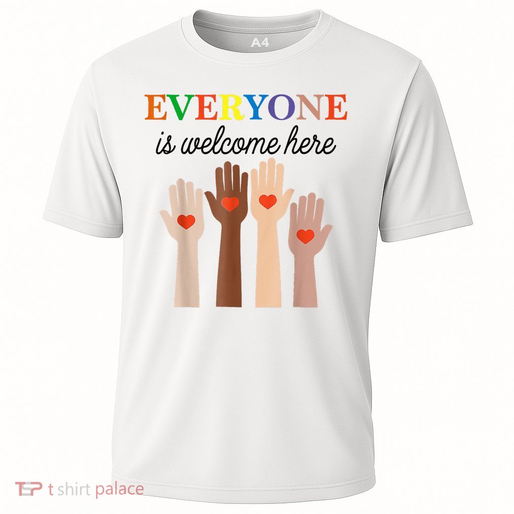 Idaho Teacher Everyone Is Welcome Here Fist Hand Support Cooling Performance Crew T-Shirt