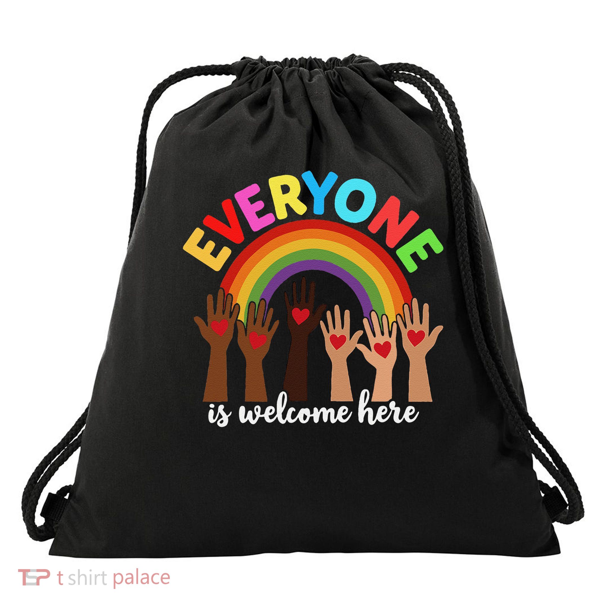 Idaho Teacher Everyone Is Welcome Here Fist Hand Support Drawstring Bag